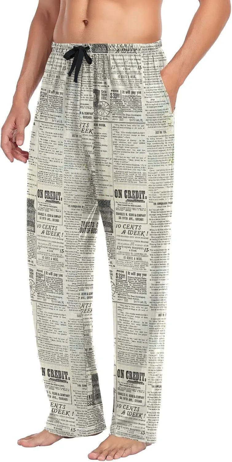 JUNZAN Pajama Pants for Men Pj Pants Mens Pajama Bottoms Vintage Newspaper S