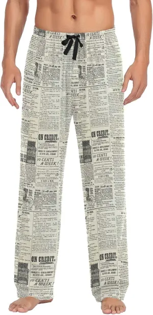 JUNZAN Pajama Pants for Men Pj Pants Mens Pajama Bottoms Vintage Newspaper S