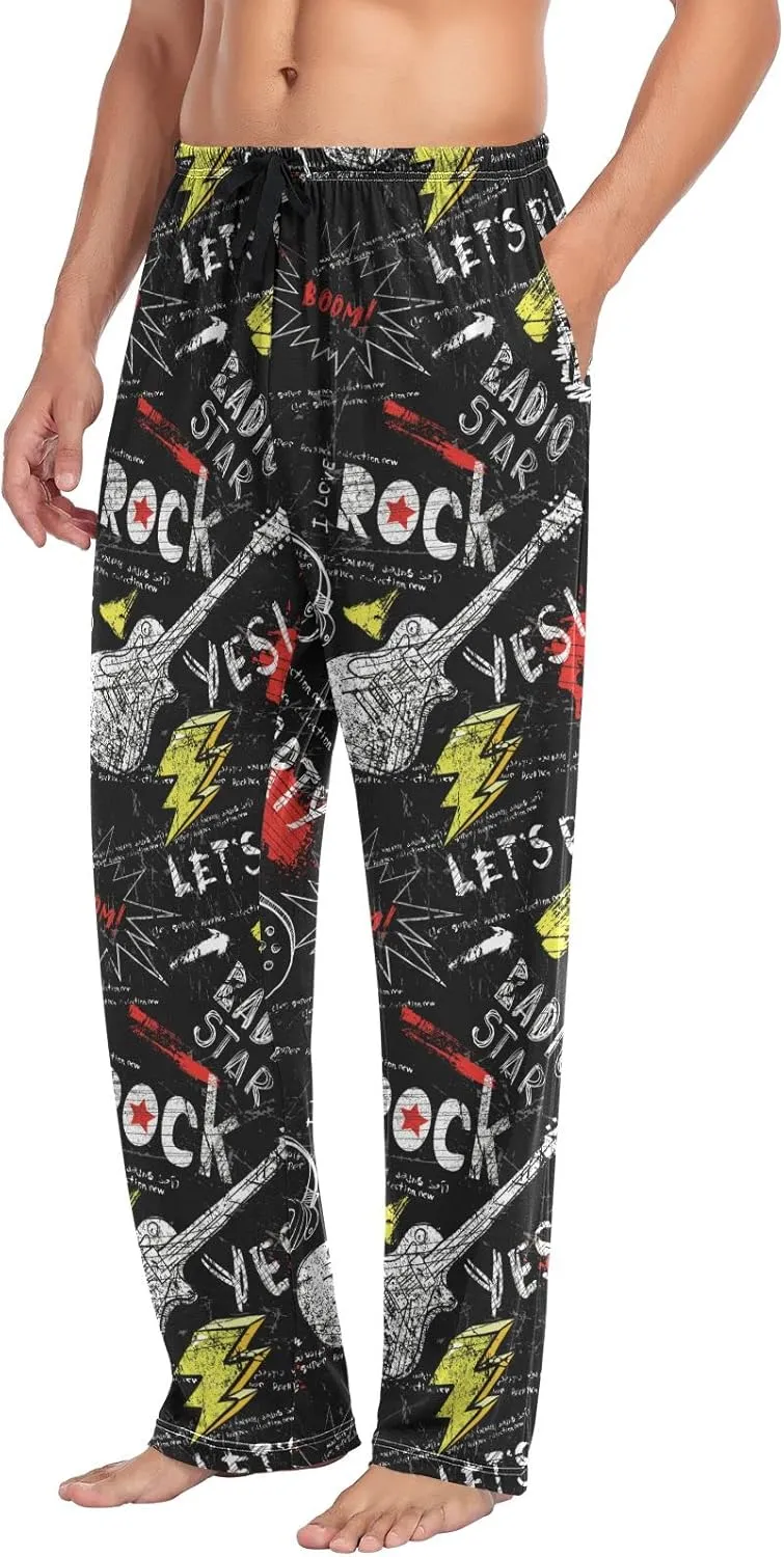 JUNZAN Spray Paint Rock Star Mens Pajama Pants Funny Pajama Bottoms for Men Lounge Pants S