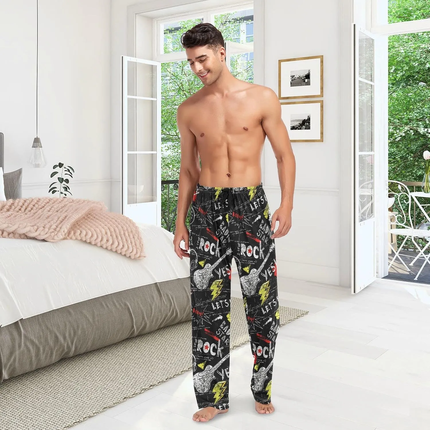 JUNZAN Spray Paint Rock Star Mens Pajama Pants Funny Pajama Bottoms for Men Lounge Pants S