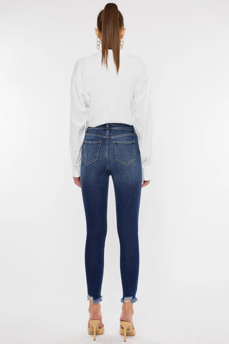 Kan Can Women's high Rise Distressed Ankle Skinny Jeans