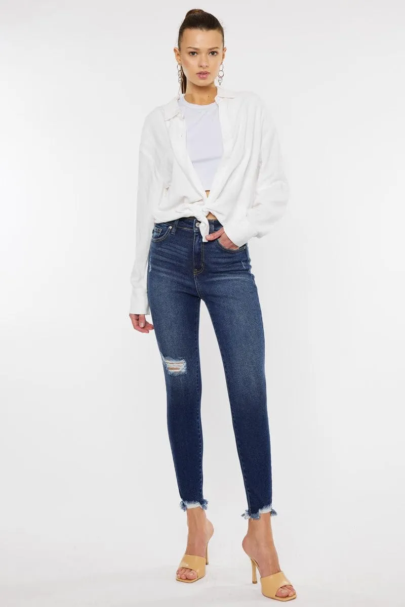 Kan Can Women's high Rise Distressed Ankle Skinny Jeans