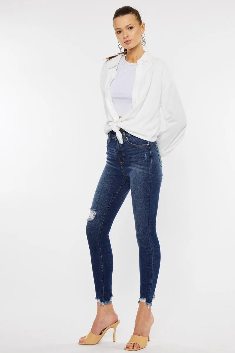 Kan Can Women's high Rise Distressed Ankle Skinny Jeans