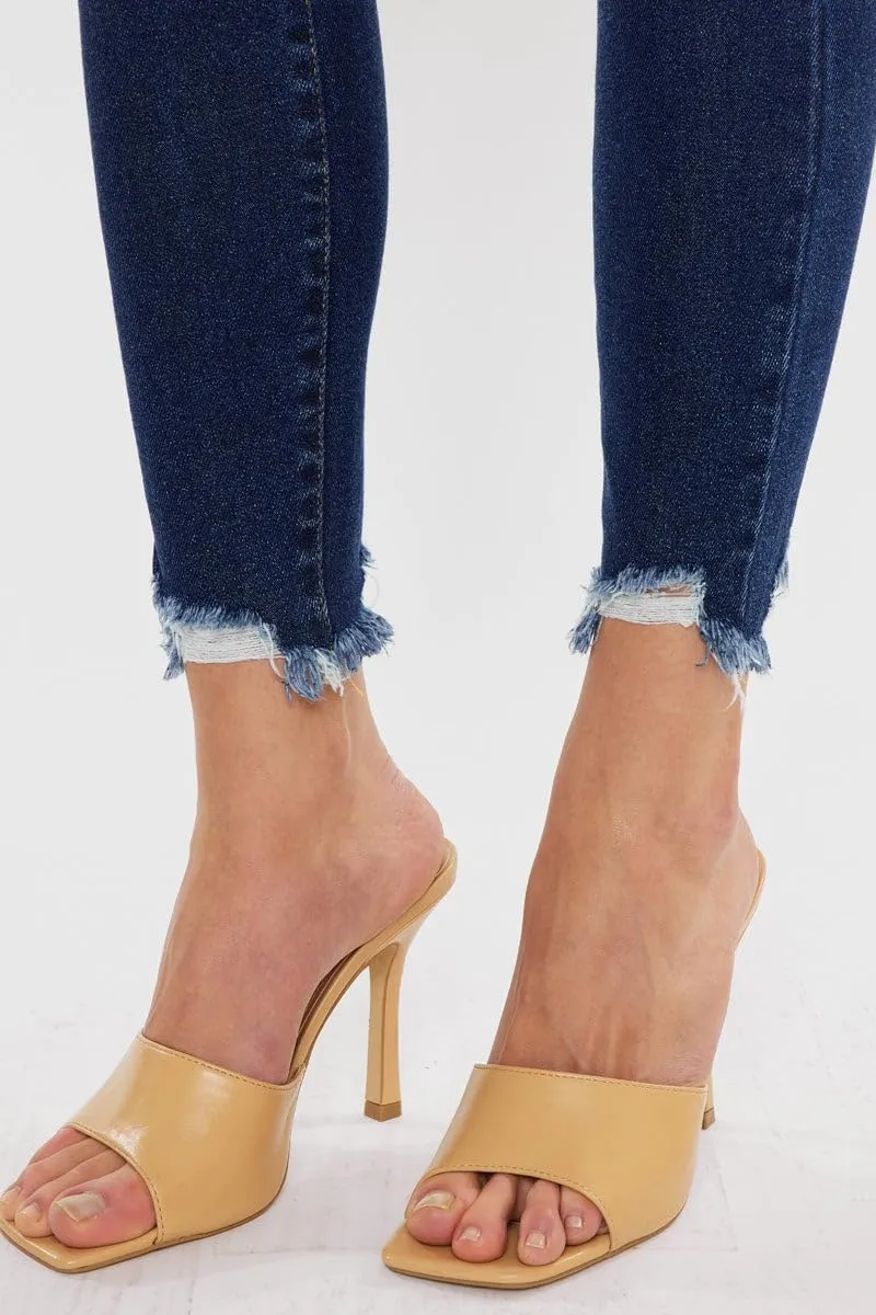 Kan Can Women's high Rise Distressed Ankle Skinny Jeans