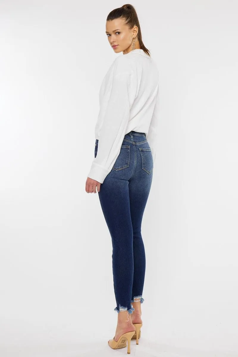 Kan Can Women's high Rise Distressed Ankle Skinny Jeans