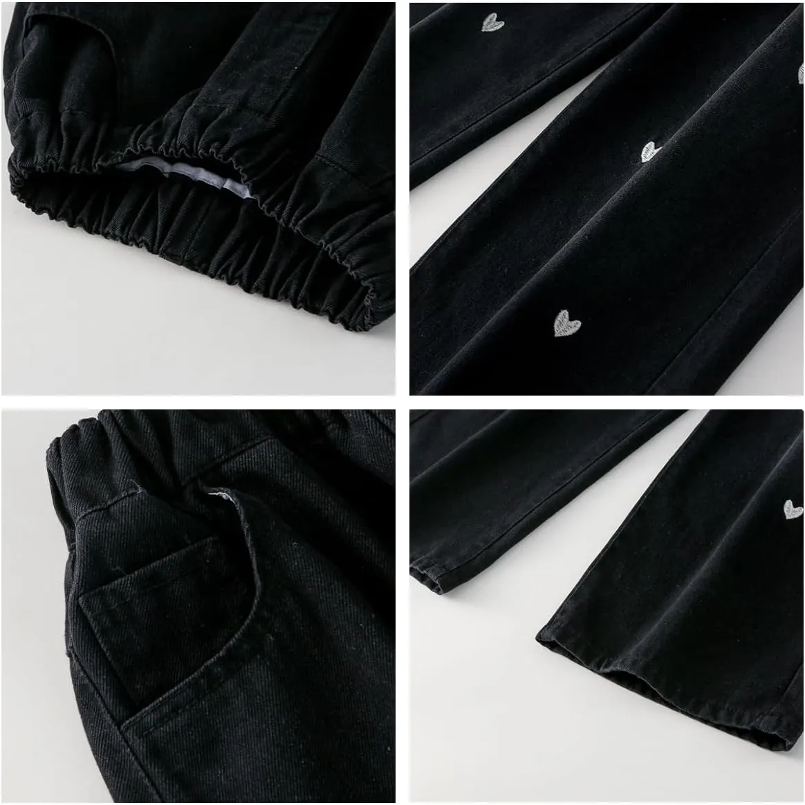 Kids Girls Baggy Jeans Heart Print Casual Wide Leg Loose fit Denim Pants Size 5-14 Years