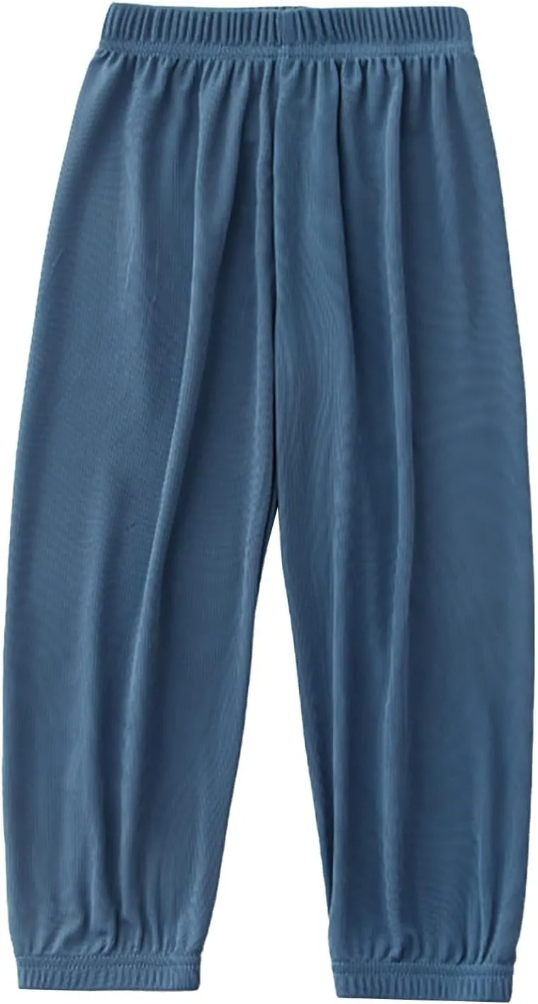 Kids Summer Solid Color Thin Pants Girls Boys Casual Pants Elastic Waist Leisure Trousers Breathable Loose Active Pant
