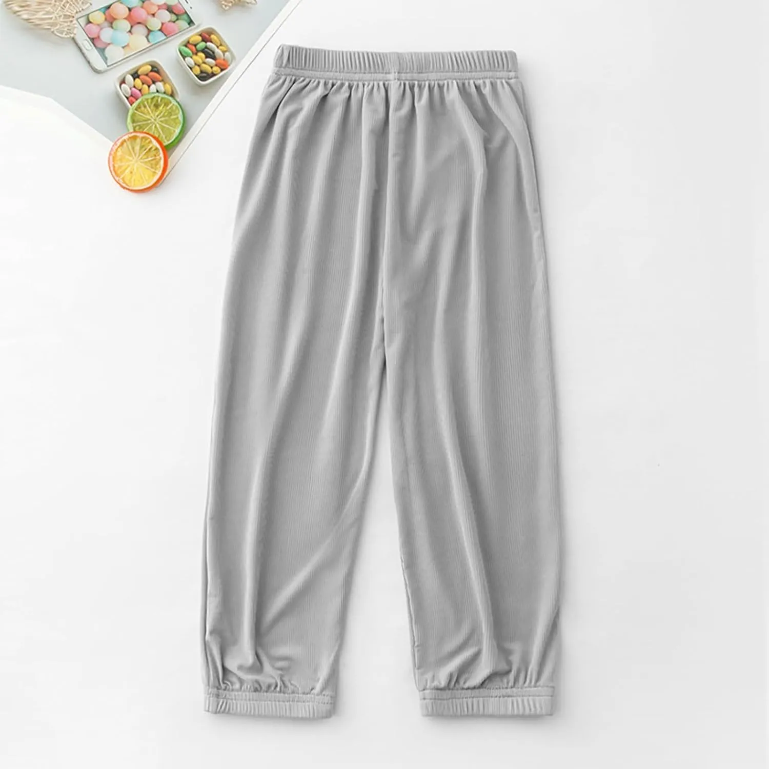 Kids Summer Solid Color Thin Pants Girls Boys Casual Pants Elastic Waist Leisure Trousers Breathable Loose Active Pant