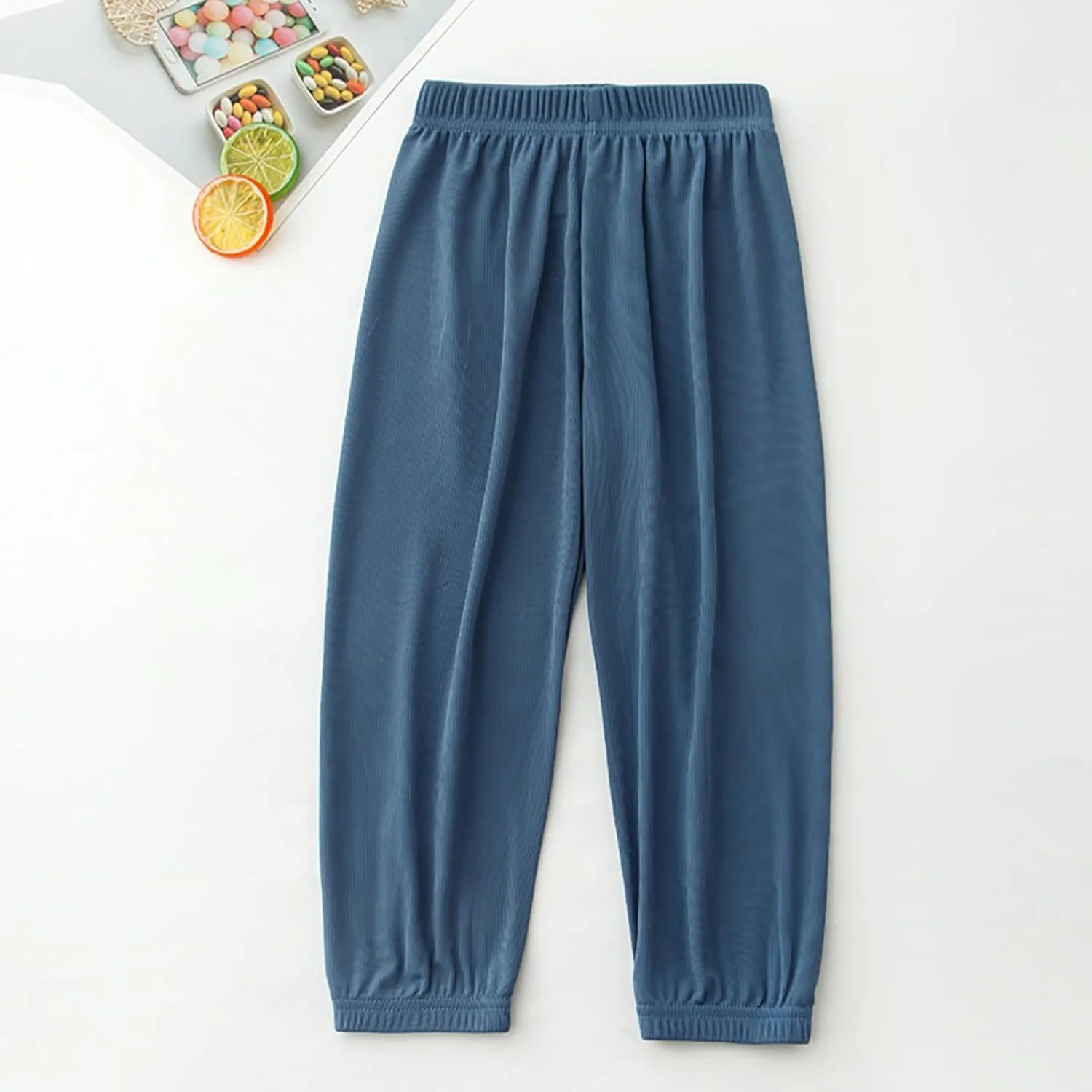 Kids Summer Solid Color Thin Pants Girls Boys Casual Pants Elastic Waist Leisure Trousers Breathable Loose Active Pant