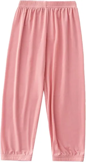 Kids Summer Solid Color Thin Pants Girls Boys Casual Pants Elastic Waist Leisure Trousers Breathable Loose Active Pant