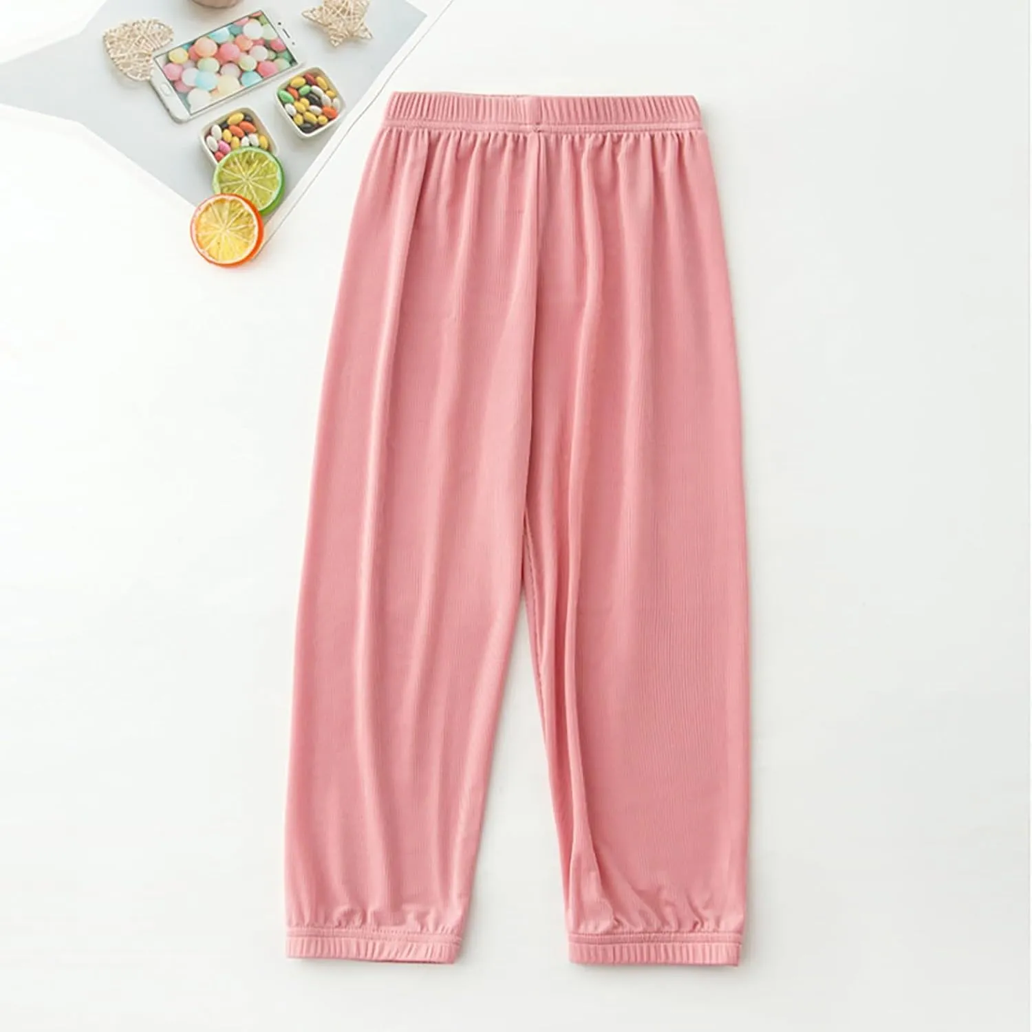 Kids Summer Solid Color Thin Pants Girls Boys Casual Pants Elastic Waist Leisure Trousers Breathable Loose Active Pant