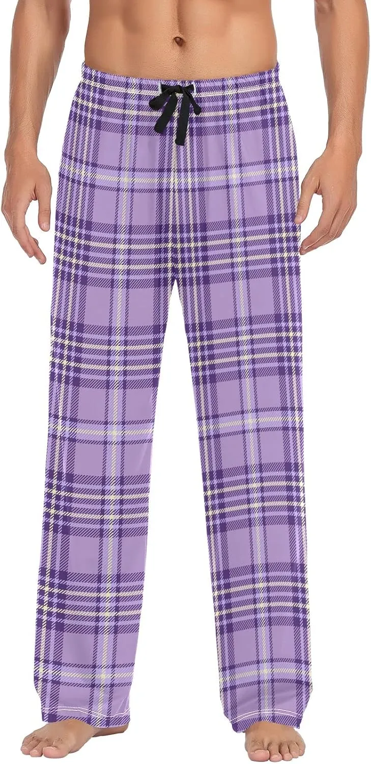 Kigai Men's Pajamas Pants Purple Buffalo Plaid Sleep Bottoms Pants Lounge Sleepwear - M
