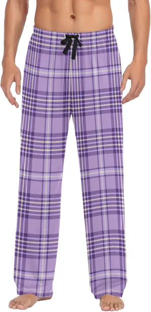 Kigai Men's Pajamas Pants Purple Buffalo Plaid Sleep Bottoms Pants Lounge Sleepwear - M