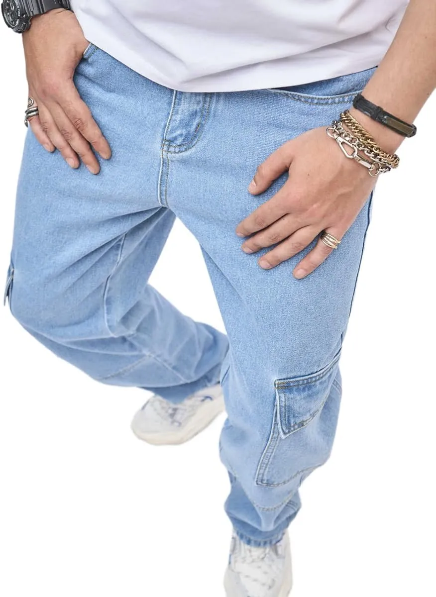Kinghua Mens Baggy Jeans Straight Leg Loose Fit Denim Pants Casual Skater Streetwear Trousers