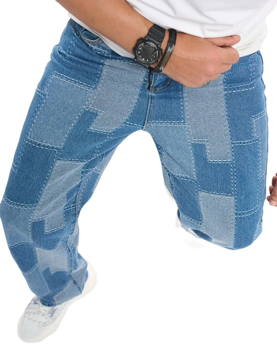 Kinghua Mens Baggy Jeans Straight Leg Loose Fit Denim Pants Casual Skater Streetwear Trousers