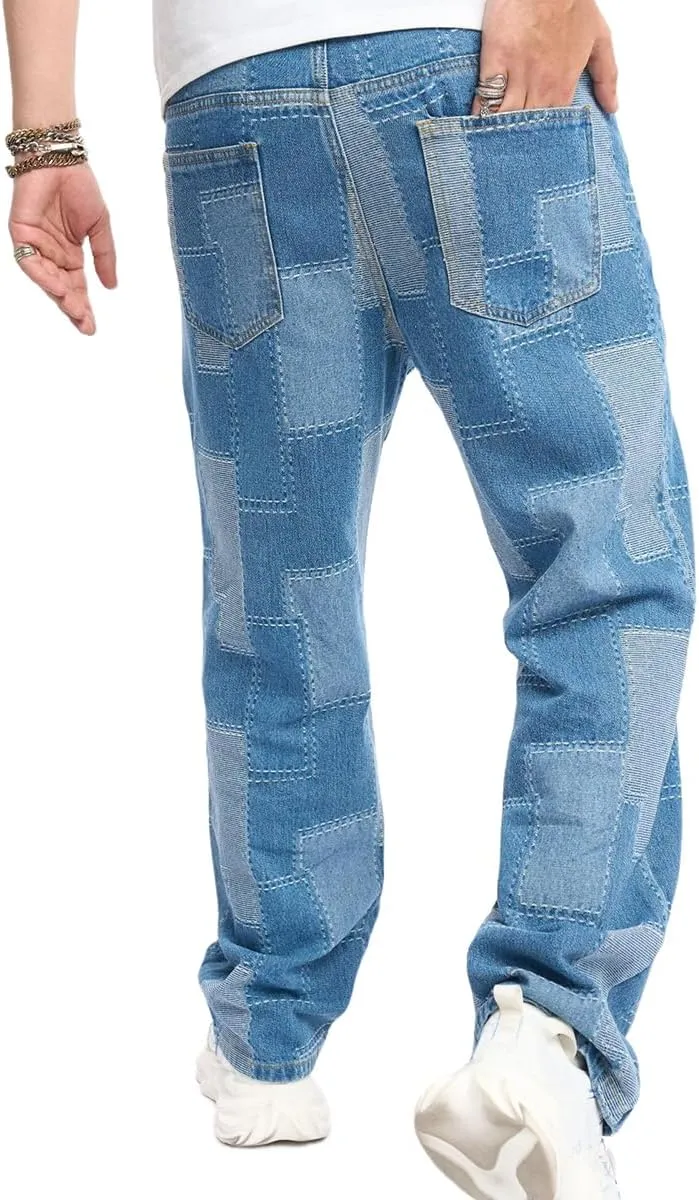 Kinghua Mens Baggy Jeans Straight Leg Loose Fit Denim Pants Casual Skater Streetwear Trousers