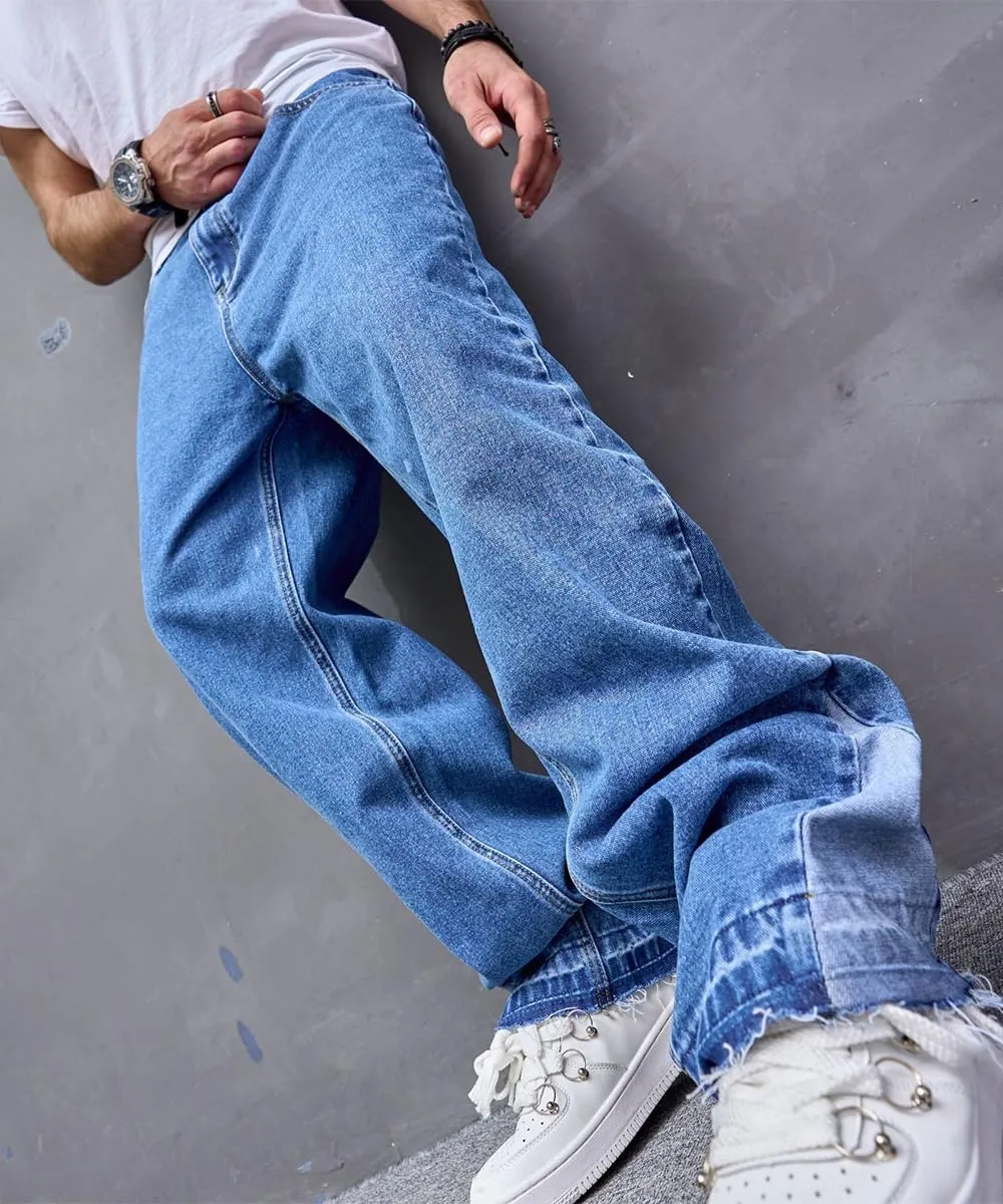 Kinghua Mens Baggy Jeans Straight Leg Loose Fit Denim Pants Casual Skater Streetwear Trousers