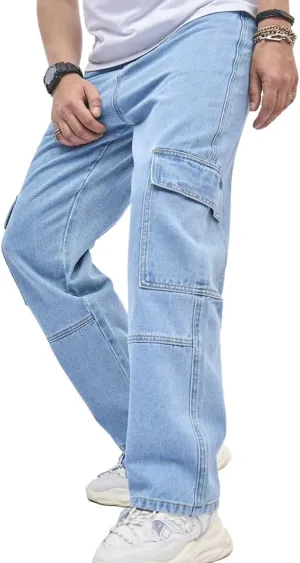 Kinghua Mens Baggy Jeans Straight Leg Loose Fit Denim Pants Casual Skater Streetwear Trousers