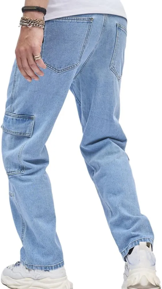Kinghua Mens Baggy Jeans Straight Leg Loose Fit Denim Pants Casual Skater Streetwear Trousers