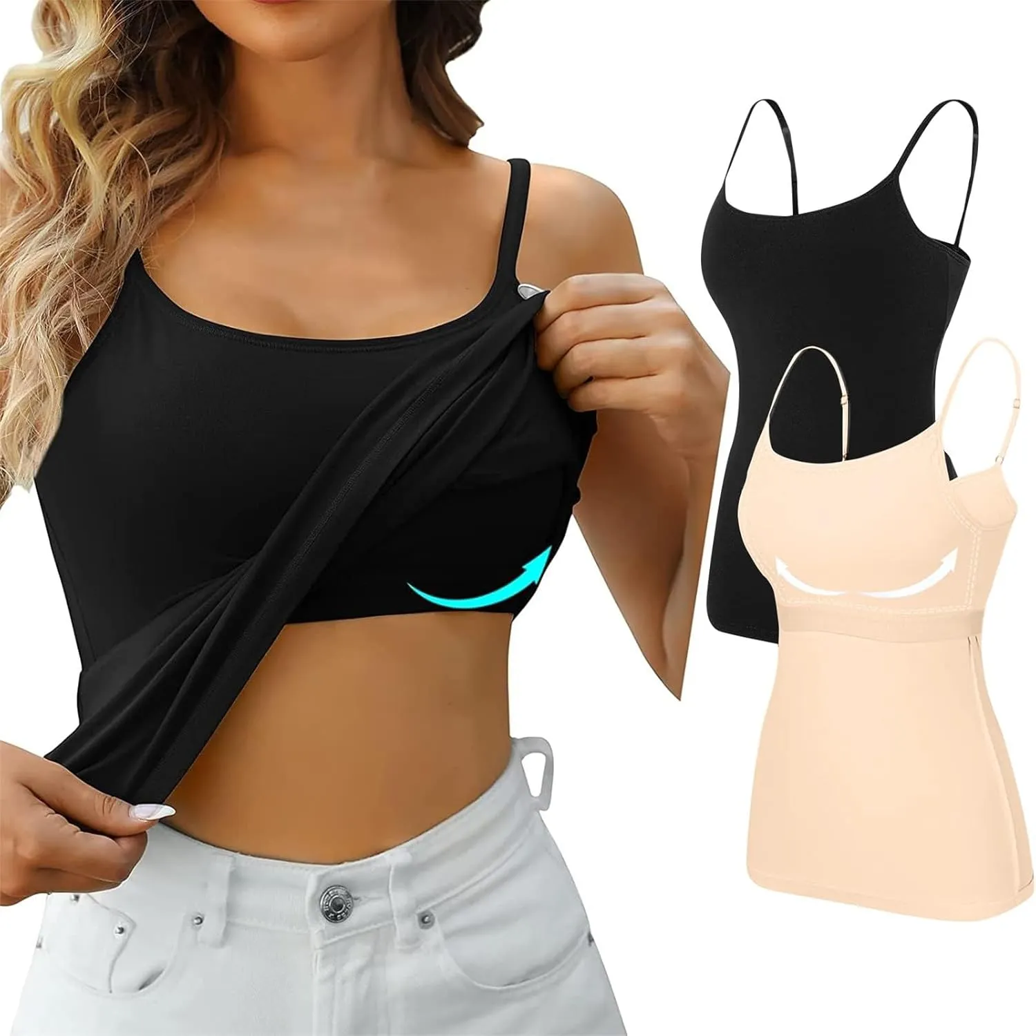 LCMTWX Tank Tops For Women 2024 Bra Pads Bra One Vest Camisole Top Spaghetti Strap Tank Tops White Tank Top Crop Ribbed
