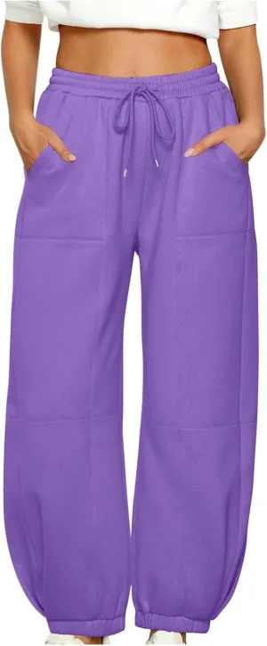 lcziwo Womens Fleece Lined Pants Baggy Wide Straight Leg Pants High Waisted Athletic Jogger Pants Drawstring Loungewear