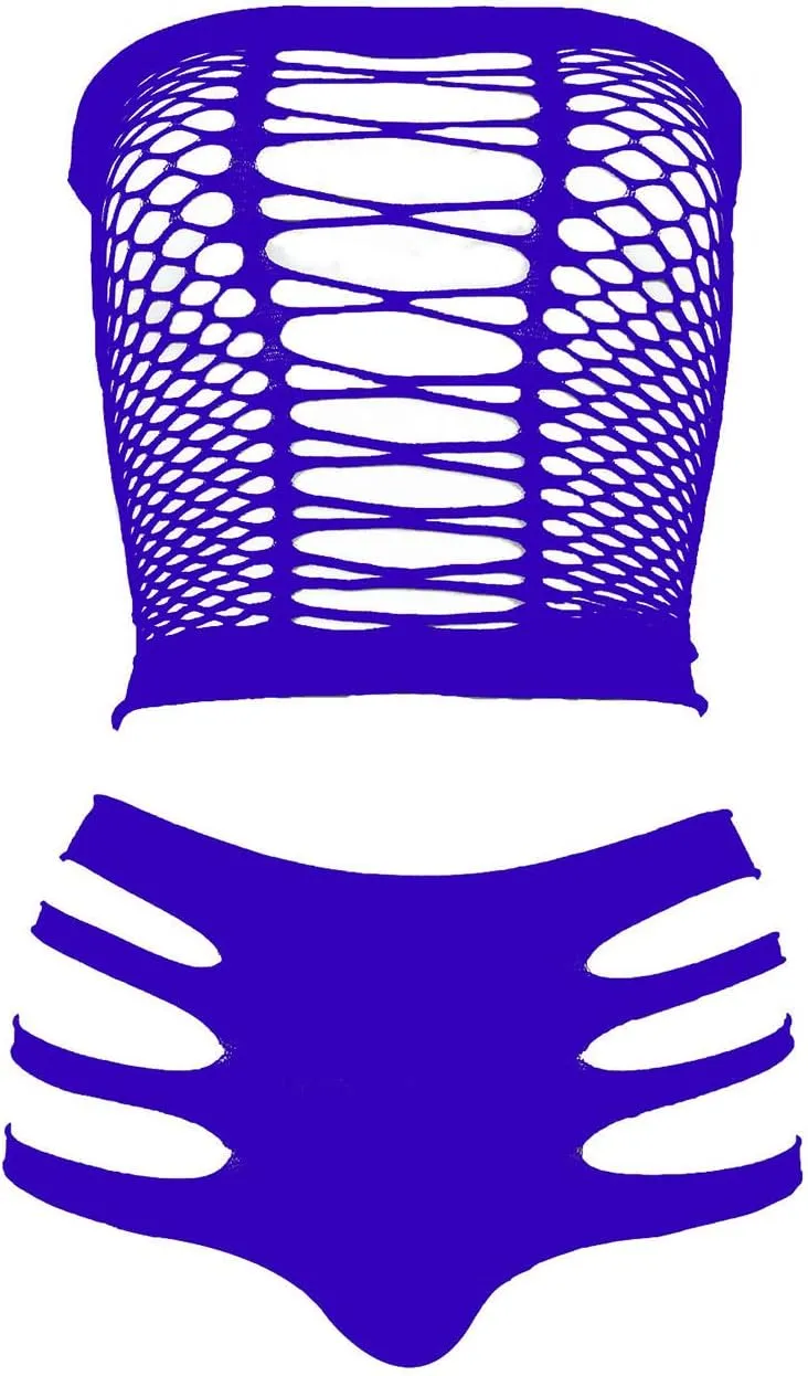 LEMON GIRL Women's Lingerie Fishnet BabyDoll Bodysuit Mini Dress Set One Size