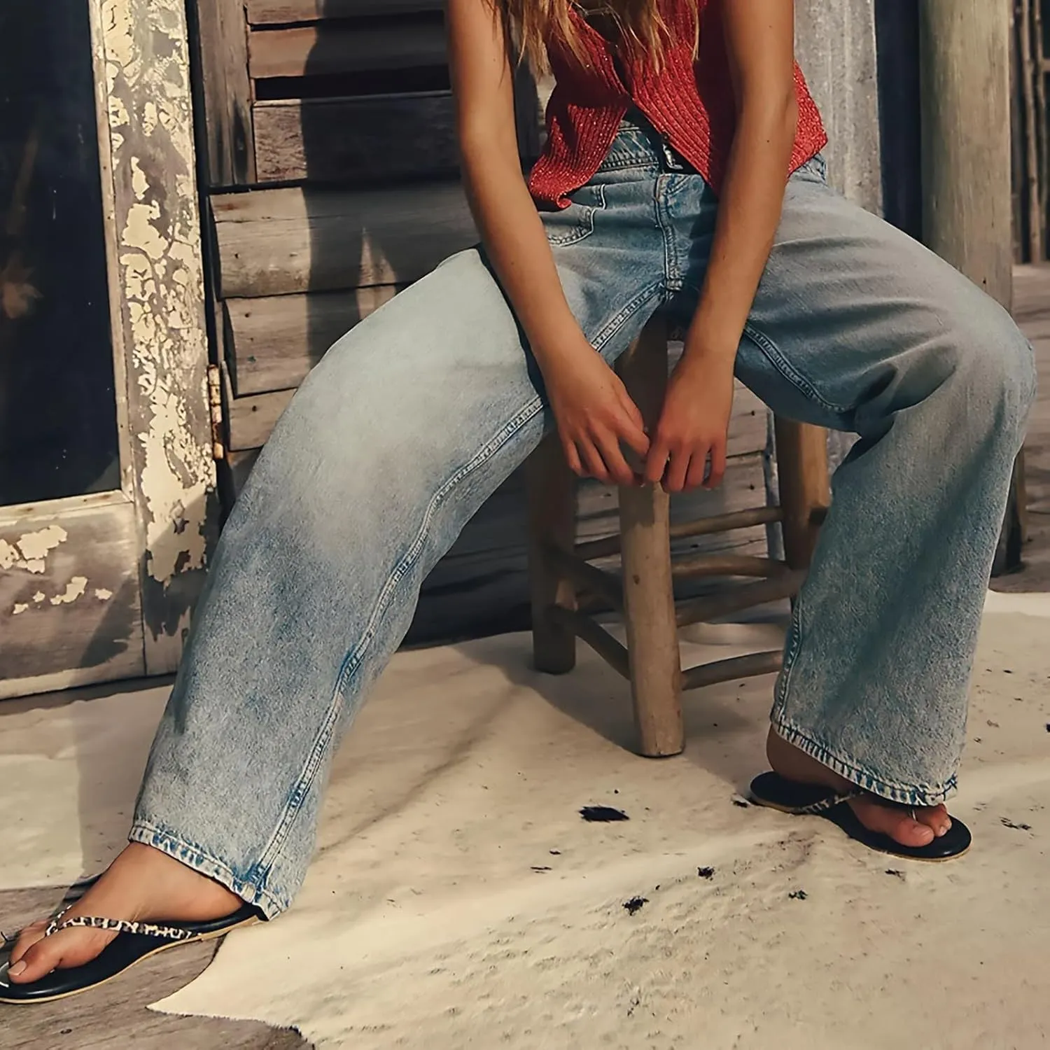 Light Miramar Sweatpants for Women Low Rise Baggy Jeans Loose Fit Boyfriend Straight Wide Leg Stretch Pants