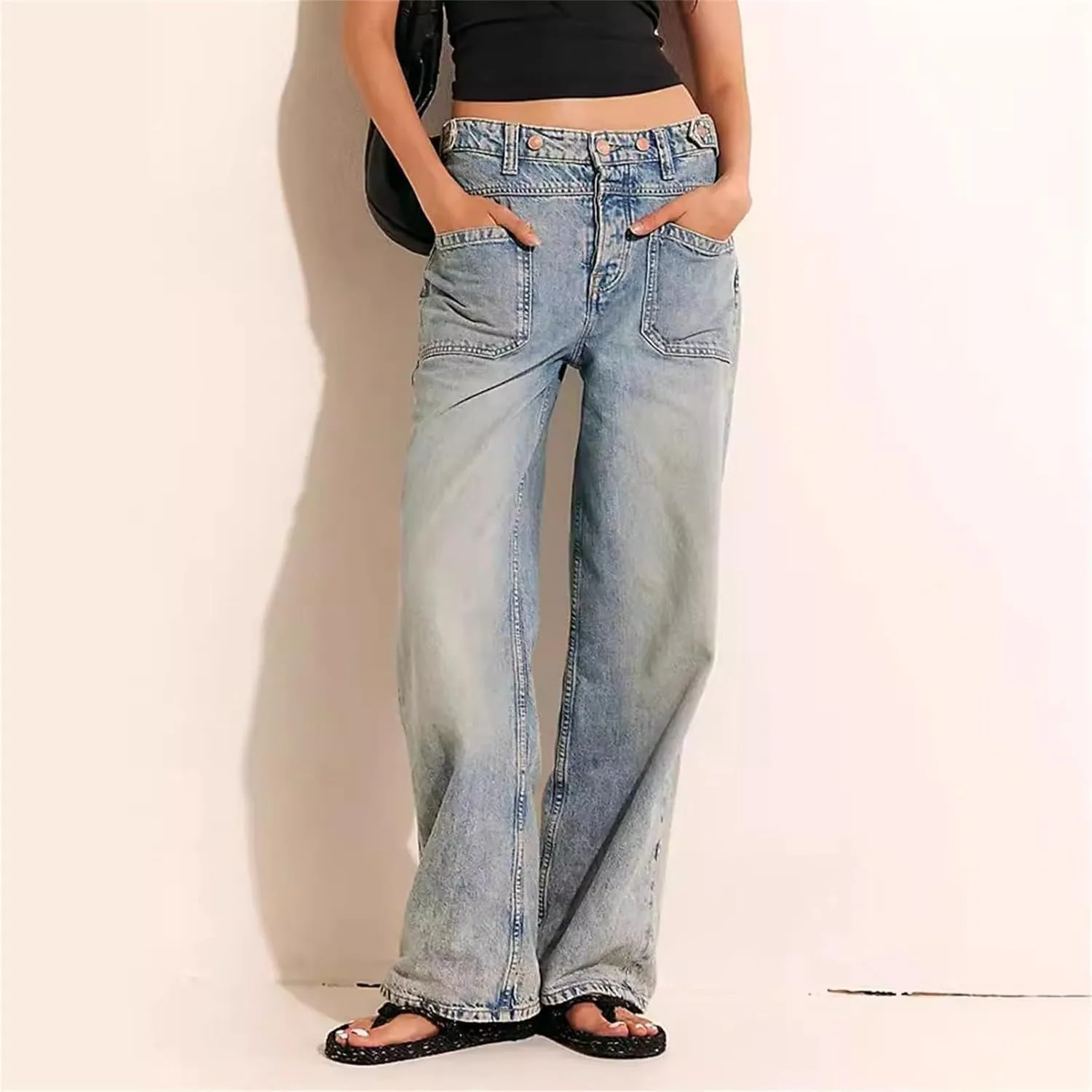 Light Miramar Sweatpants for Women Low Rise Baggy Jeans Loose Fit Boyfriend Straight Wide Leg Stretch Pants