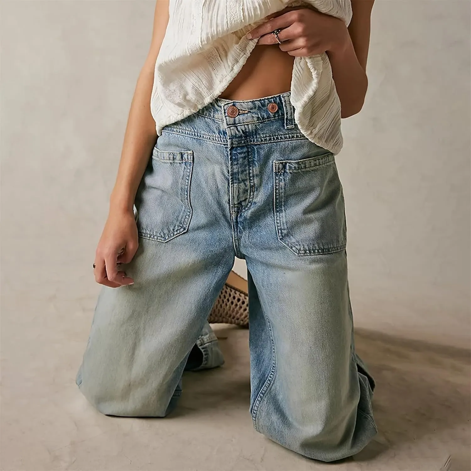 Light Miramar Sweatpants for Women Low Rise Baggy Jeans Loose Fit Boyfriend Straight Wide Leg Stretch Pants
