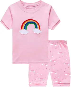 Little Hand Pajamas for Girls Dinosaur Short Sets Kids Cotton Unicorn Sleepwear Toddler Pjs Summer Clothes Shirt