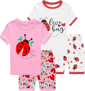 Little Hand Toddler Girls Pajamas 4 Pieces Pjs Sleepwear Summer Children Jammies Cotton Short Sets for 2-7T