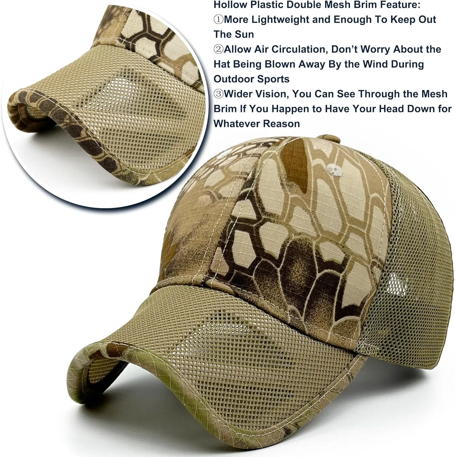 Loneshark Oversize XXL Mens Tactical Camo Baseball Caps Breathable Mesh Womens Patriotic Operator Camouflage Ball Hats