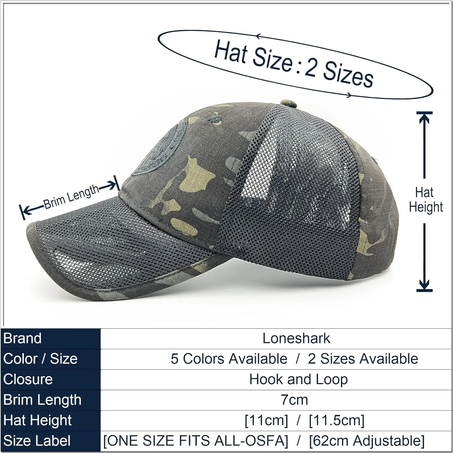 Loneshark Oversize XXL Mens Tactical Camo Baseball Caps Breathable Mesh Womens Patriotic Operator Camouflage Ball Hats