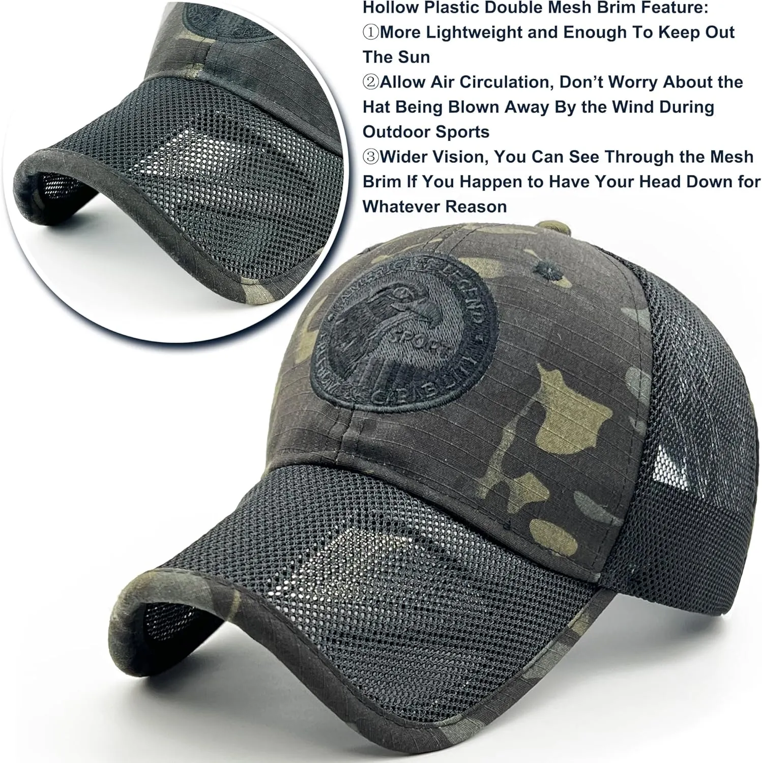 Loneshark Oversize XXL Mens Tactical Camo Baseball Caps Breathable Mesh Womens Patriotic Operator Camouflage Ball Hats