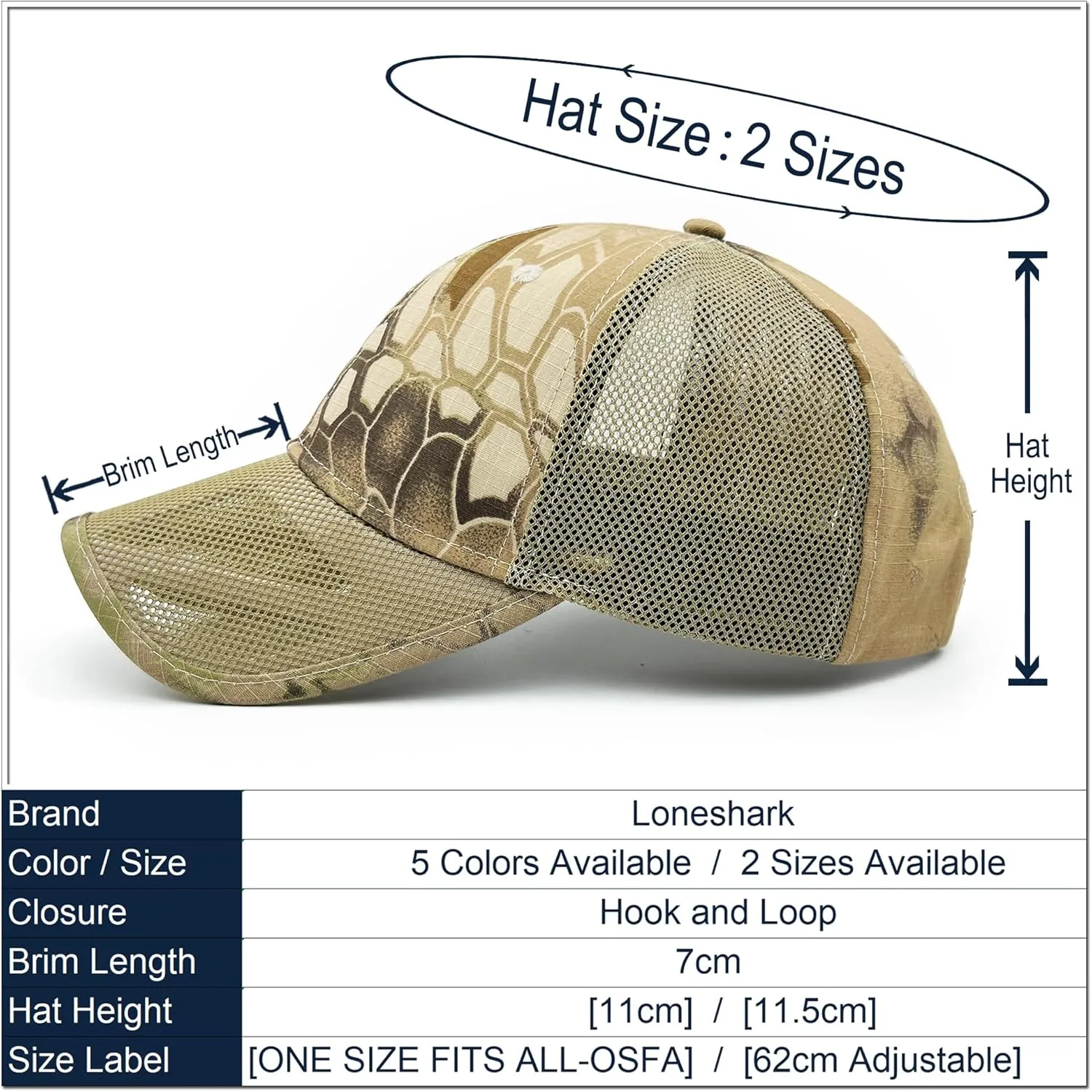 Loneshark Oversize XXL Mens Tactical Camo Baseball Caps Breathable Mesh Womens Patriotic Operator Camouflage Ball Hats
