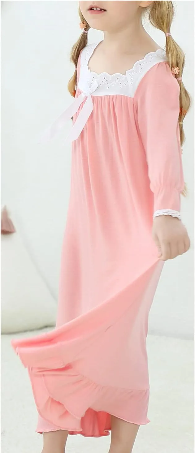 Lovely Girls Princess Nightgown Soft Cotton Sleepwear Kids 3-12 Years