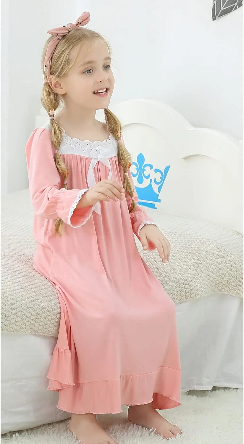 Lovely Girls Princess Nightgown Soft Cotton Sleepwear Kids 3-12 Years