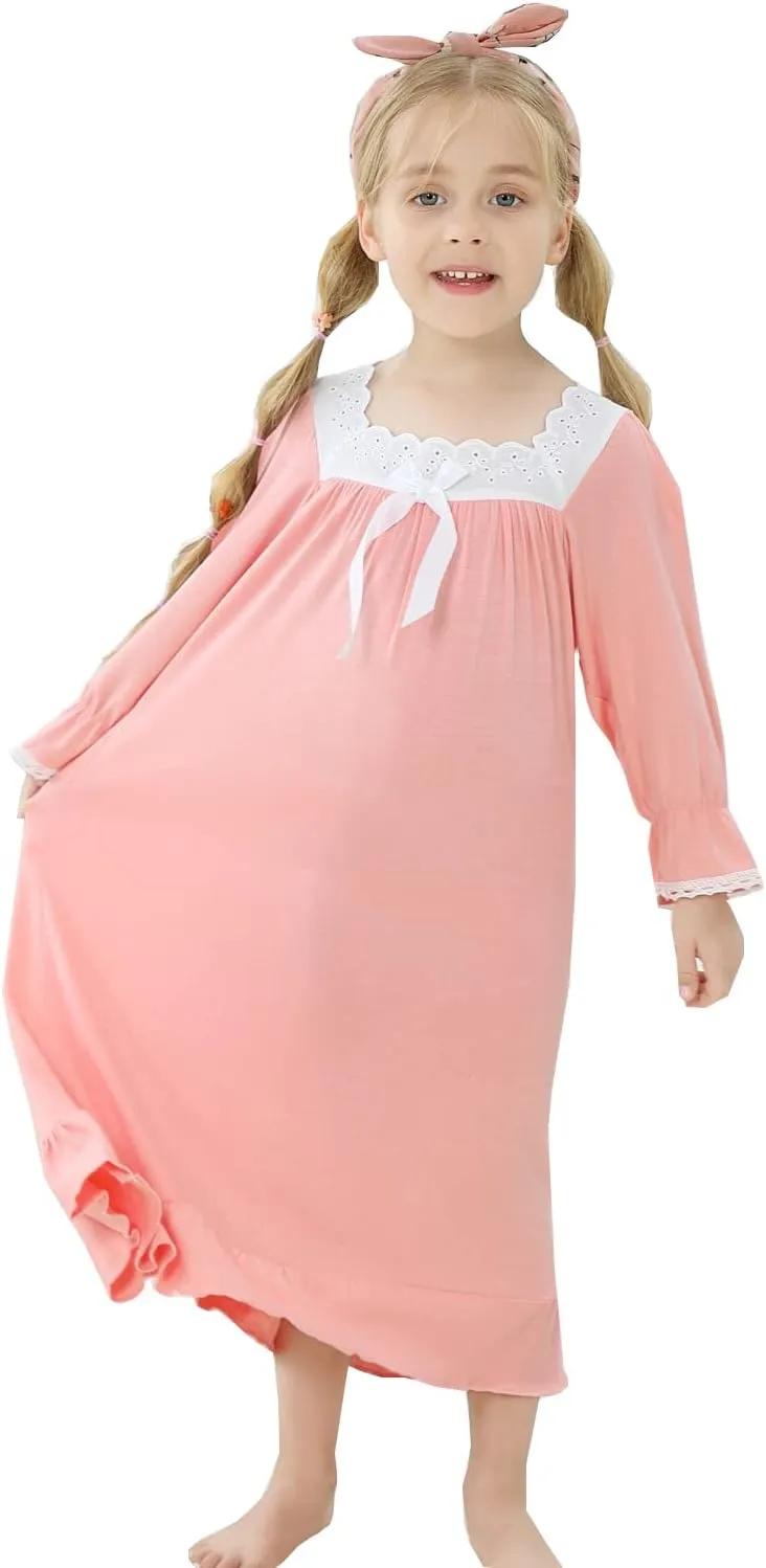 Lovely Girls Princess Nightgown Soft Cotton Sleepwear Kids 3-12 Years