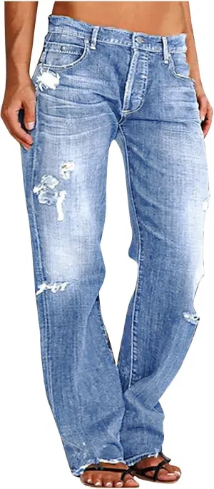Low Rise Baggy Trendy Jeans for Women Wide Leg Boyfriend Jeans Vintage Loose Fit Mom Denim Pants Streetwear