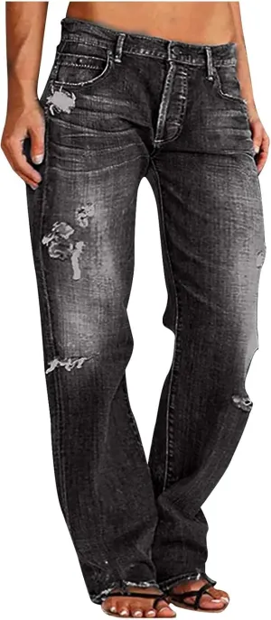 Low Rise Baggy Trendy Jeans for Women Wide Leg Boyfriend Jeans Vintage Loose Fit Mom Denim Pants Streetwear
