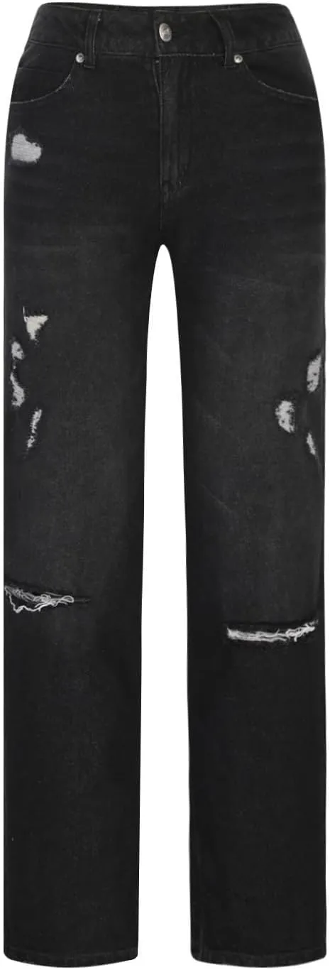 Low Rise Jeans for Woman Light Wash Baggy Straight Leg Jeans Plus Size Boyfriend Distressed Wide Leg Ripped Jean