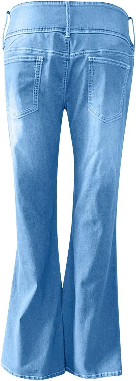 Low Rise Jeans for Woman Stretchy Ripped Distressed Flare Denim Pants Straight Leg Fashionable Boyfriend Denim Jeans