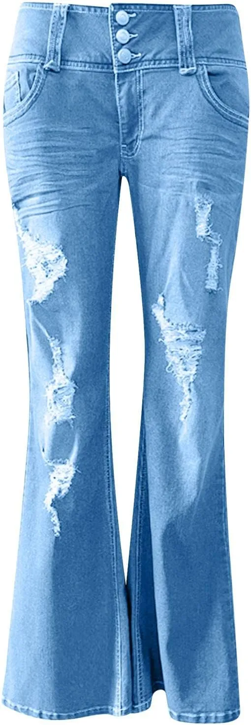 Low Rise Jeans for Woman Stretchy Ripped Distressed Flare Denim Pants Straight Leg Fashionable Boyfriend Denim Jeans