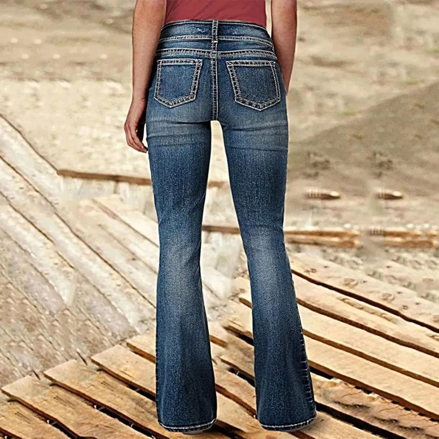 Low Rise Jeans for Woman Stretchy Ripped Distressed Flare Denim Pants Straight Leg Fashionable Boyfriend Denim Jeans
