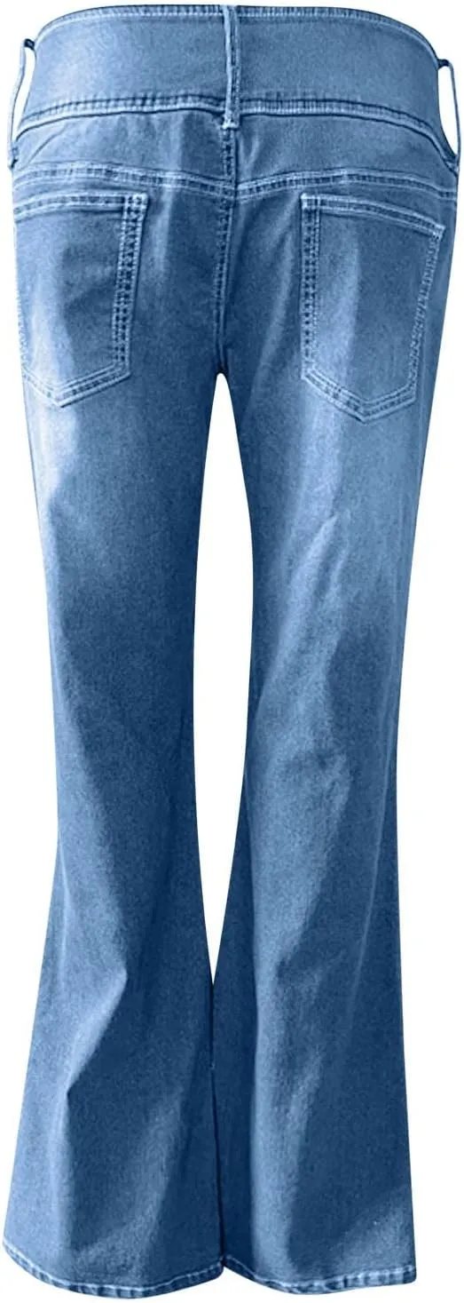 Low Rise Jeans for Woman Stretchy Ripped Distressed Flare Denim Pants Straight Leg Fashionable Boyfriend Denim Jeans