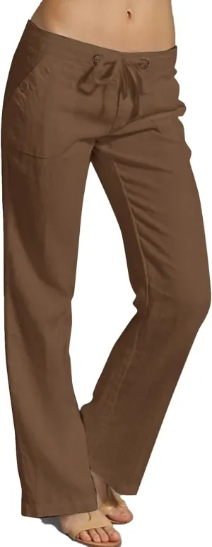 Low Rise Petite Linen Pants for Women Drawstring Elastic Waist Y2K Casual Flared Trouser Summer Loungewear Yoga Pants