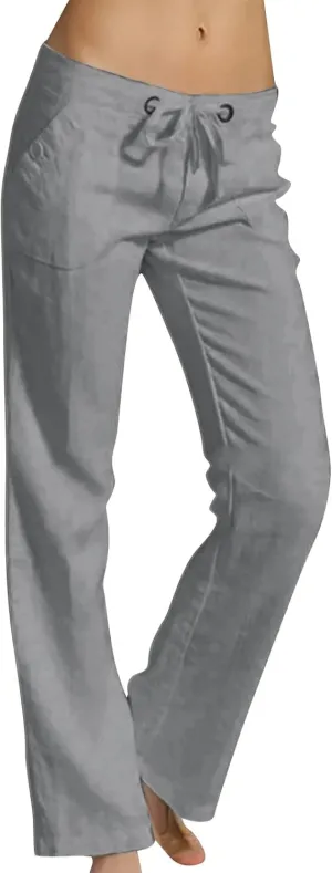 Low Rise Petite Linen Pants for Women Drawstring Elastic Waist Y2K Casual Flared Trouser Summer Loungewear Yoga Pants
