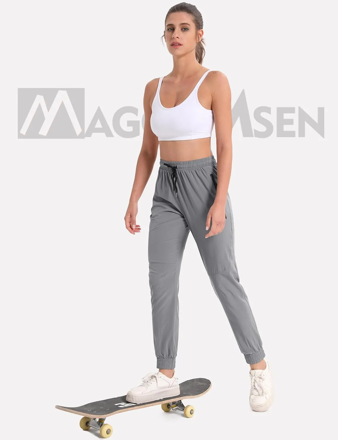 MAGCOMSEN Women's Hiking Cargo Joggers Quick Dry Lightweight Water Resistant Running Athletic Pants with 2 Pockets