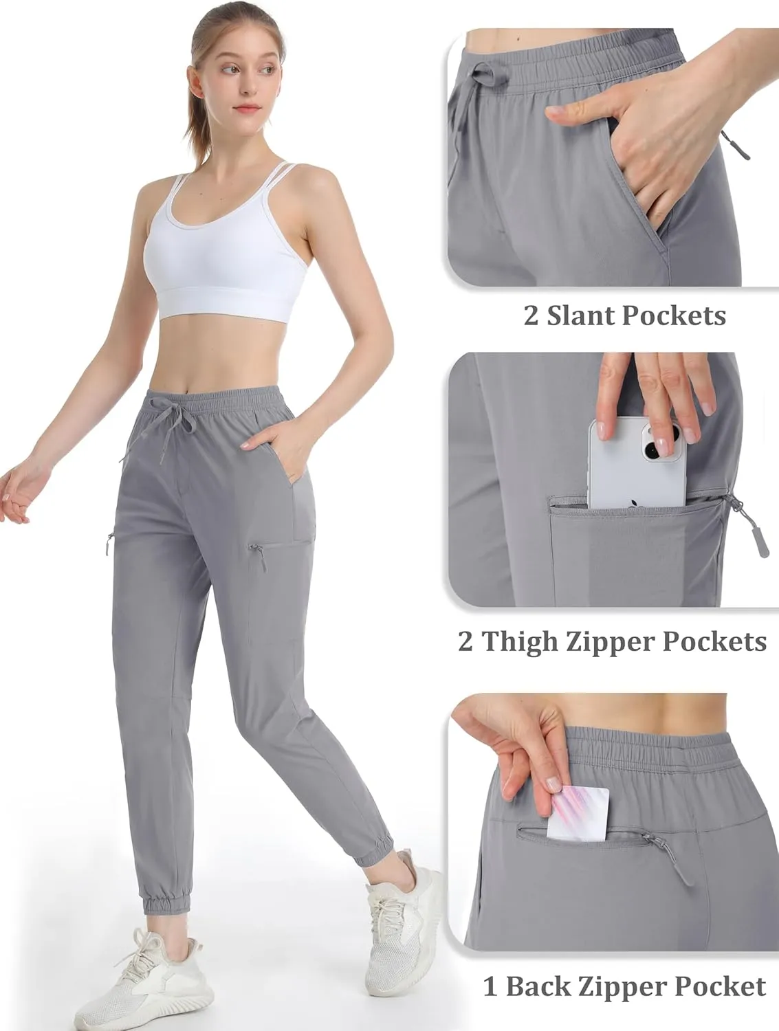 MAGCOMSEN Women's Hiking Cargo Pants Lightweight Quick Dry Water Resistant Jogger Zipper Pockets Outdoor Athletic Casual