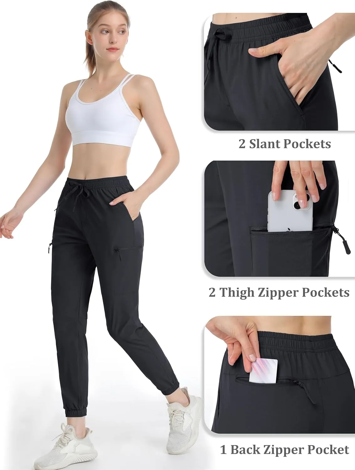 MAGCOMSEN Women's Hiking Cargo Pants Lightweight Quick Dry Water Resistant Jogger Zipper Pockets Outdoor Athletic Casual